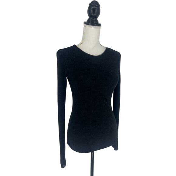 Brunello Cucinelli Monili Trim Virgin Wool Low Back Long Sleeve Top Dark Gray - Picture 6 of 11